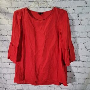 John‎ Mark Women's Linen Tunic Top Size M Red 3/4 Bell Sleeve Beachy Coastal